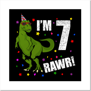 Bday Kids 7 Years Old Dinosaur Birthday Posters and Art